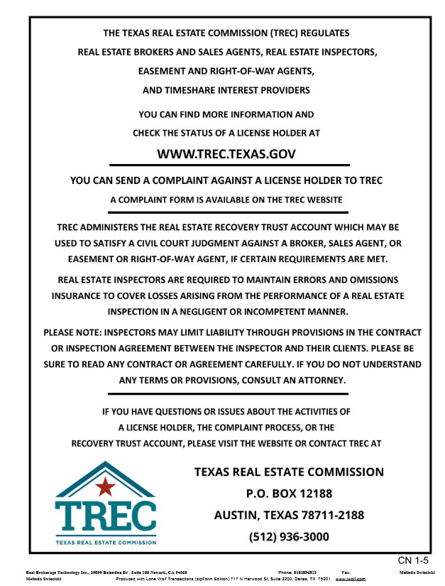 TREC Consumer Protection Notice